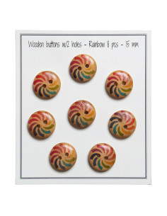 Pakket van 8 regenboog houten knopen 15 mm