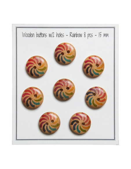 Pakket van 8 regenboog houten knopen 15 mm