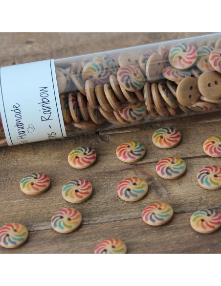 Pakket van 8 regenboog houten knopen 15 mm
