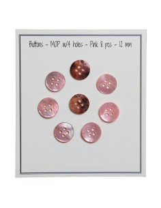 Set van 8 parelmoeren knopen met 4 gaten 12 mm - Roze