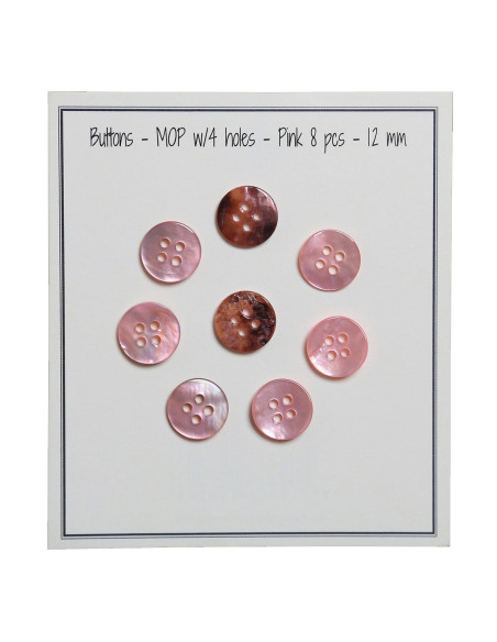 Set van 8 parelmoeren knopen met 4 gaten 12 mm - Roze