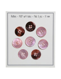 Set van 8 parelmoeren knopen met 4 gaten 15 mm - Roze