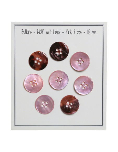 Set van 8 parelmoeren knopen met 4 gaten 15 mm - Roze