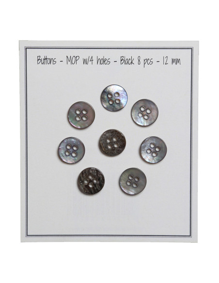 Set van 8 knopen met 4 gaten parelmoer 12 mm - Zwart