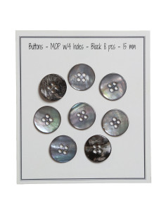 Set van 8 knopen met 4 gaten parelmoer 15 mm - Zwart