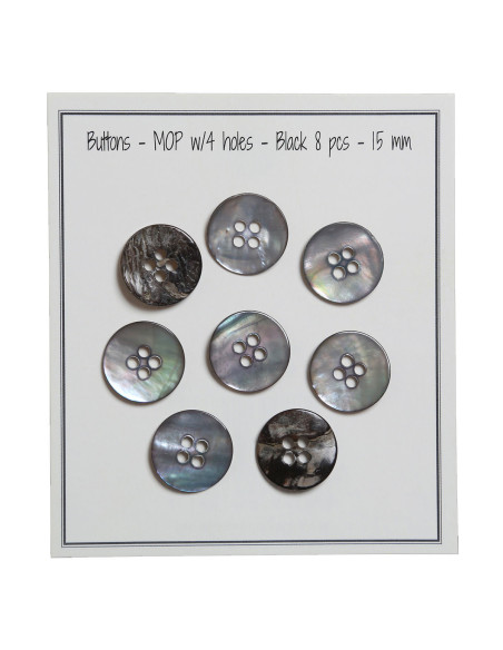 Set van 8 knopen met 4 gaten parelmoer 15 mm - Zwart