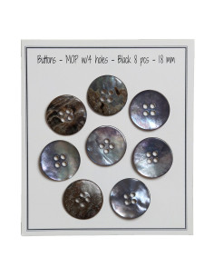 Set van 8 knopen met 4 gaten parelmoer 18 mm - Zwart