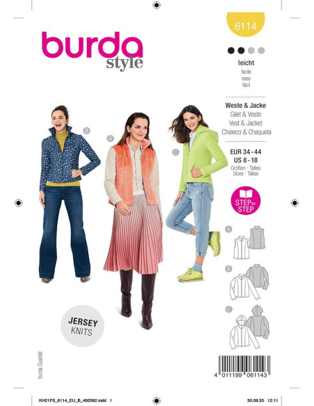 Patroon voor gilet en jas - Burda 6114