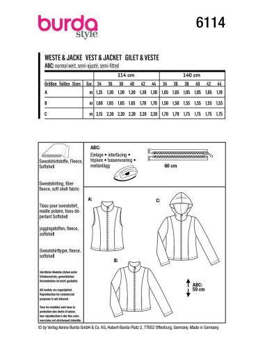 Patroon voor gilet en jas - Burda 6114
