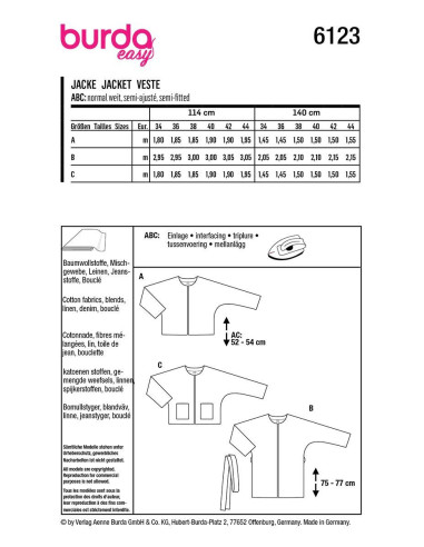 Jas patroon - Burda 6123