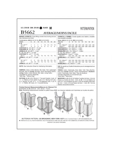 Corsetpatroon - Butterick B5662 34-36-38-40-42 (A5)