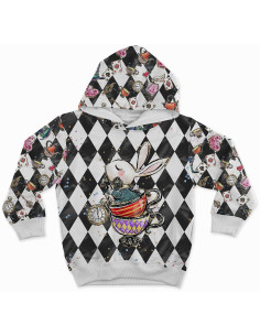 Premium katoenen stof - Schaakbord Alice in Wonderland 2