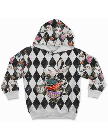 Premium katoenen stof - Schaakbord Alice in Wonderland