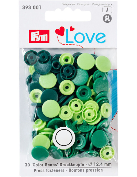 Set van 30 drukknoopjes Color Snaps 12,4 mm - Appelgroen, groen en spargroen