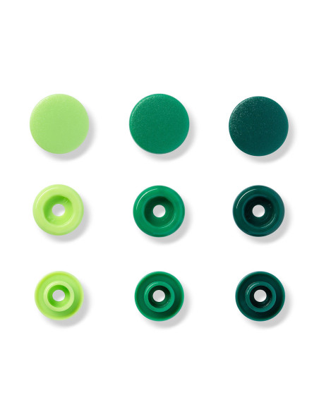Set van 30 drukknoopjes Color Snaps 12,4 mm - Appelgroen, groen en spargroen