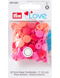Set van 30 Color Snaps drukknopen 12,4 mm - Rood, roze en perzik