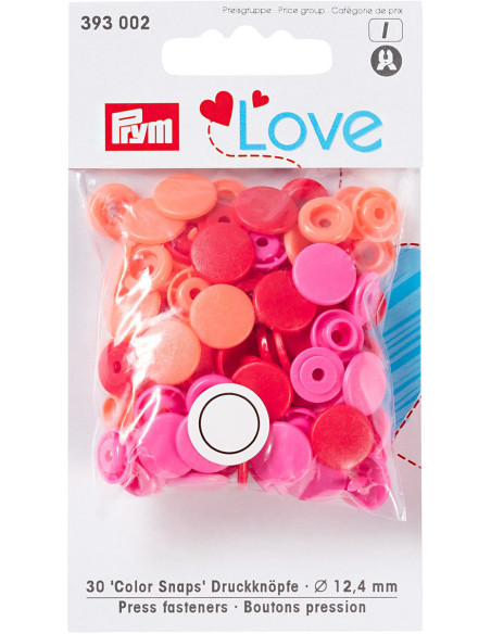 Set van 30 Color Snaps drukknopen 12,4 mm - Rood, roze en perzik
