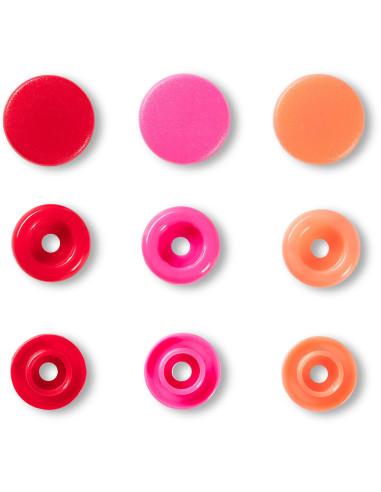 Set van 30 Color Snaps drukknopen 12,4 mm - Rood, roze en perzik