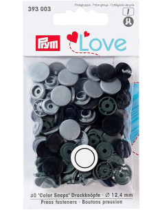 Set van 30 Color Snaps drukknopen 12,4 mm - Grijs, antraciet en zwart
