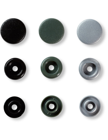 Set van 30 Color Snaps drukknopen 12,4 mm - Grijs, antraciet en zwart