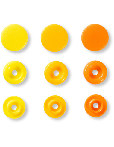 Set van 30 Color Snaps drukknopen 12,4 mm - Geel, geel-oranje en oranje