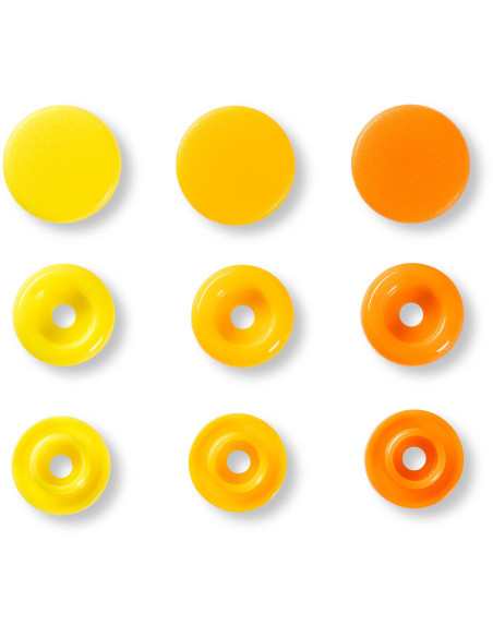 Set van 30 Color Snaps drukknopen 12,4 mm - Geel, geel-oranje en oranje