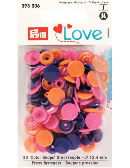 Set van 30 Color Snaps drukknopen 12,4 mm - Oranje, fuchsia en paars