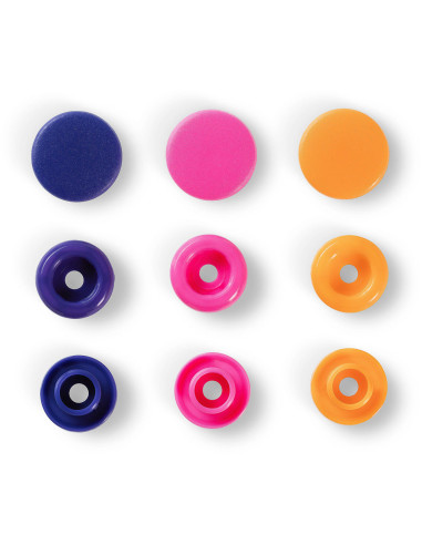 Set van 30 Color Snaps drukknopen 12,4 mm - Oranje, fuchsia en paars
