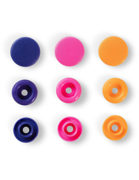 Set van 30 Color Snaps drukknopen 12,4 mm - Oranje, fuchsia en paars