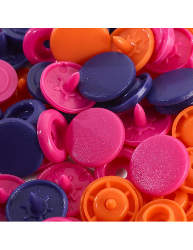 Set van 30 Color Snaps drukknopen 12,4 mm - Oranje, fuchsia en paars