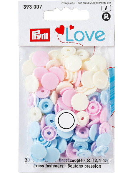 Set van 30 Color Snaps drukknopen 12,4 mm - Roze, lichtblauw en gebroken wit
