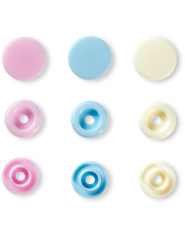 Set van 30 Color Snaps drukknopen 12,4 mm - Roze, lichtblauw en gebroken wit