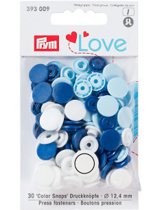 Set van 30 Color Snaps drukknopen 12,4 mm - Blauw, wit en lichtblauw