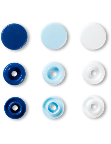 Set van 30 Color Snaps drukknopen 12,4 mm - Blauw, wit en lichtblauw