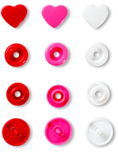 Set van 30 Color Snaps Drukknopen Harten 12,4 mm - Rood, wit en fuchsia 2