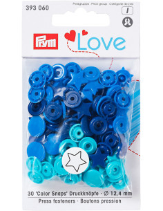 Set van 30 drukknoopjes Color Snaps Sterren 12,4 mm - Blauw, turquoise en inktkleurig