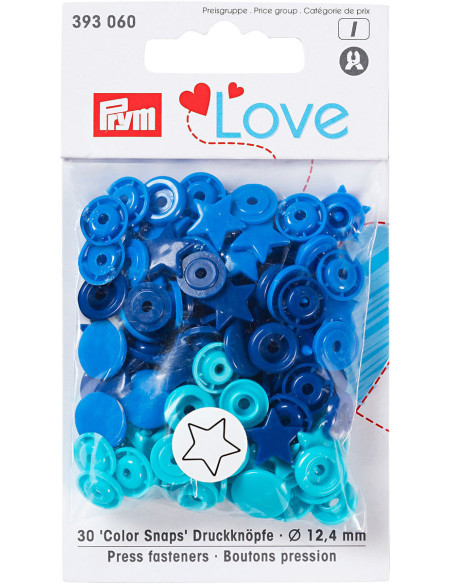 Set van 30 drukknoopjes Color Snaps Sterren 12,4 mm - Blauw, turquoise en inktkleurig