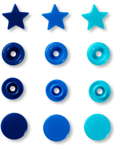 Set van 30 drukknoopjes Color Snaps Sterren 12,4 mm - Blauw, turquoise en inktkleurig