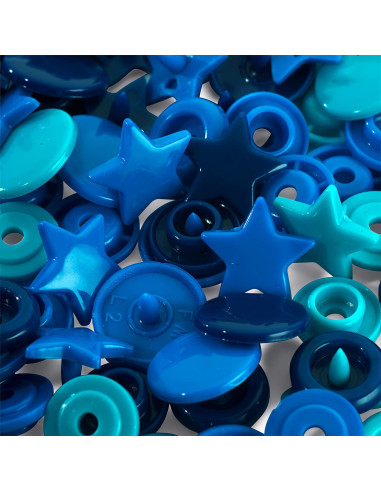 Set van 30 drukknoopjes Color Snaps Sterren 12,4 mm - Blauw, turquoise en inktkleurig
