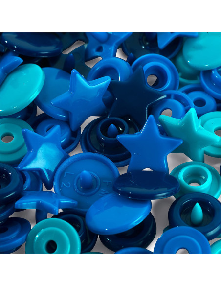 Set van 30 drukknoopjes Color Snaps Sterren 12,4 mm - Blauw, turquoise en inktkleurig
