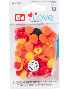 Set van 21 Color Snaps drukknopen Bloemen 13,6 mm - Geel, rood en oranje