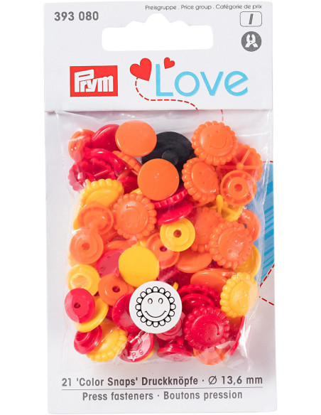 Set van 21 Color Snaps drukknopen Bloemen 13,6 mm - Geel, rood en oranje