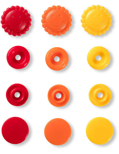 Set van 21 Color Snaps drukknopen Bloemen 13,6 mm - Geel, rood en oranje