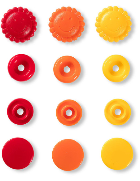 Set van 21 Color Snaps drukknopen Bloemen 13,6 mm - Geel, rood en oranje