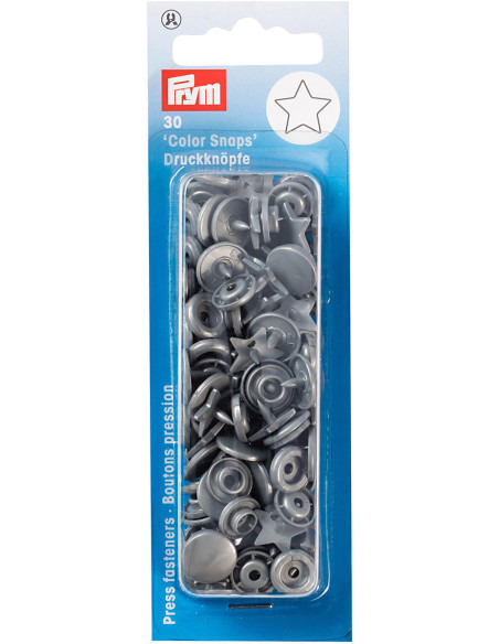 Set van 30 drukknoopjes Color Snaps Sterren 12,4 mm - Zilvergrijs