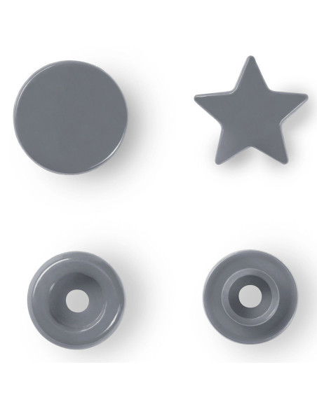 Set van 30 drukknoopjes Color Snaps Sterren 12,4 mm - Zilvergrijs