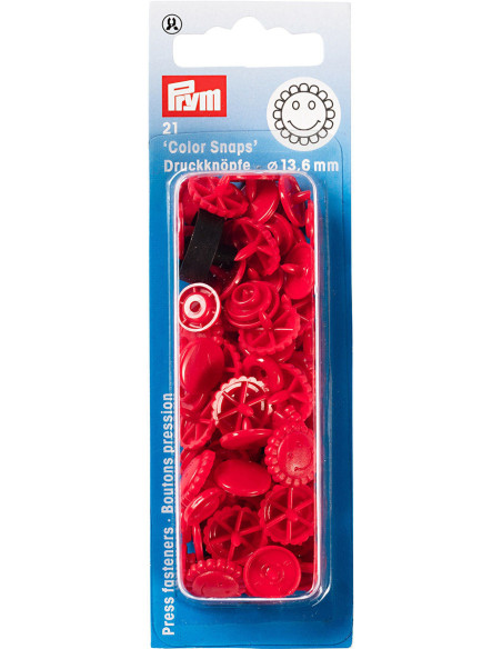 Set van 21 Color Snaps Drukknopen Bloemen 13,6 mm - Rood