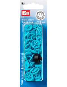 Set van 21 Color Snaps drukknopen Bloemen 13,6 mm - Turquoise