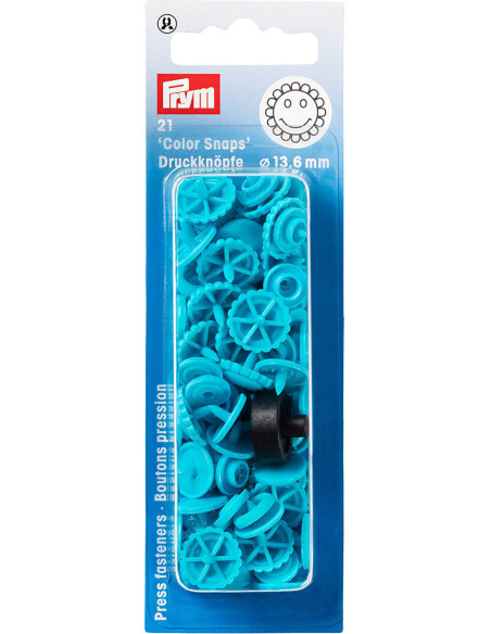 Set van 21 Color Snaps drukknopen Bloemen 13,6 mm - Turquoise