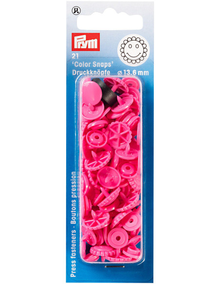 Set van 21 Color Snaps Drukknopen Bloemen 13,6 mm - Fuchsia